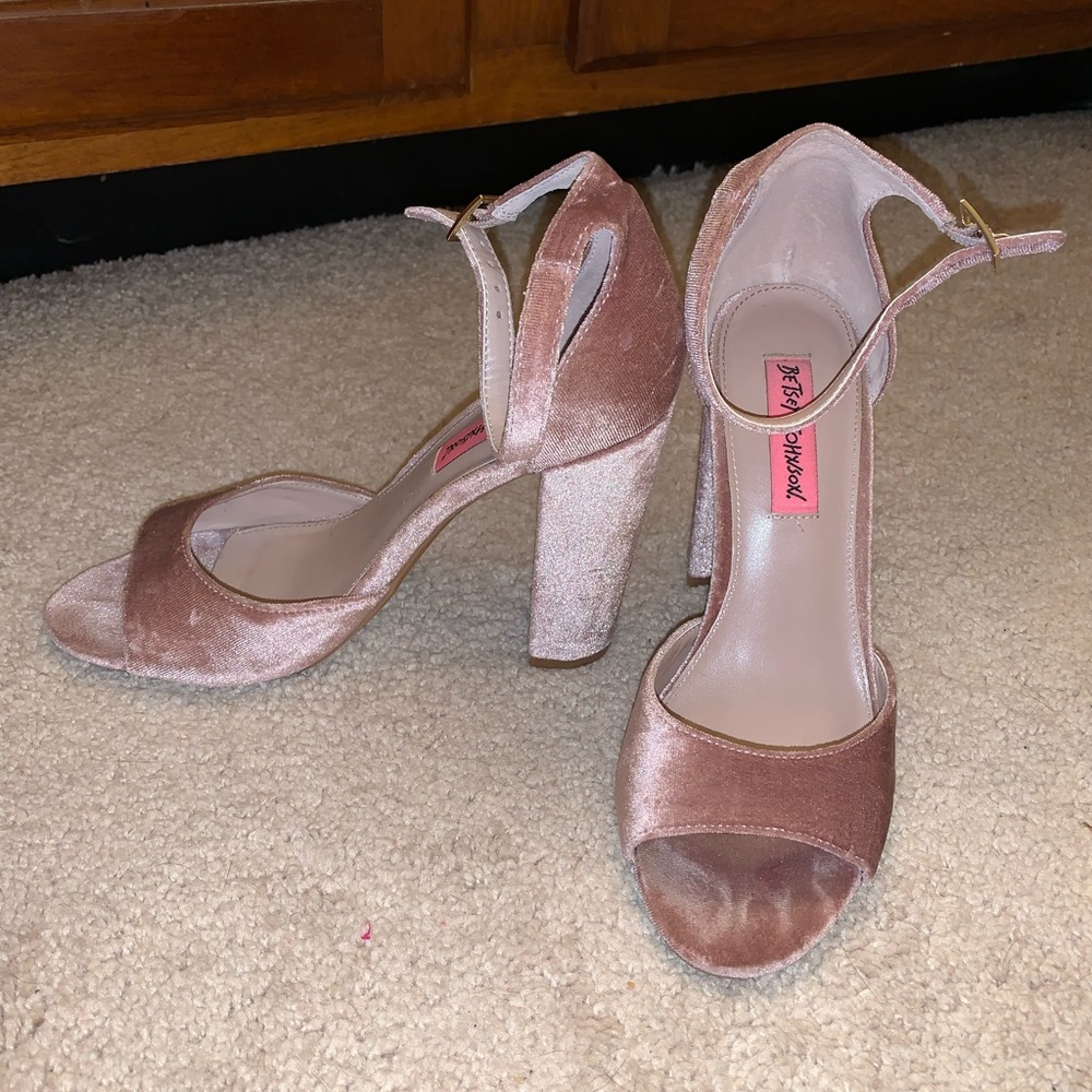 Pink velvet heels